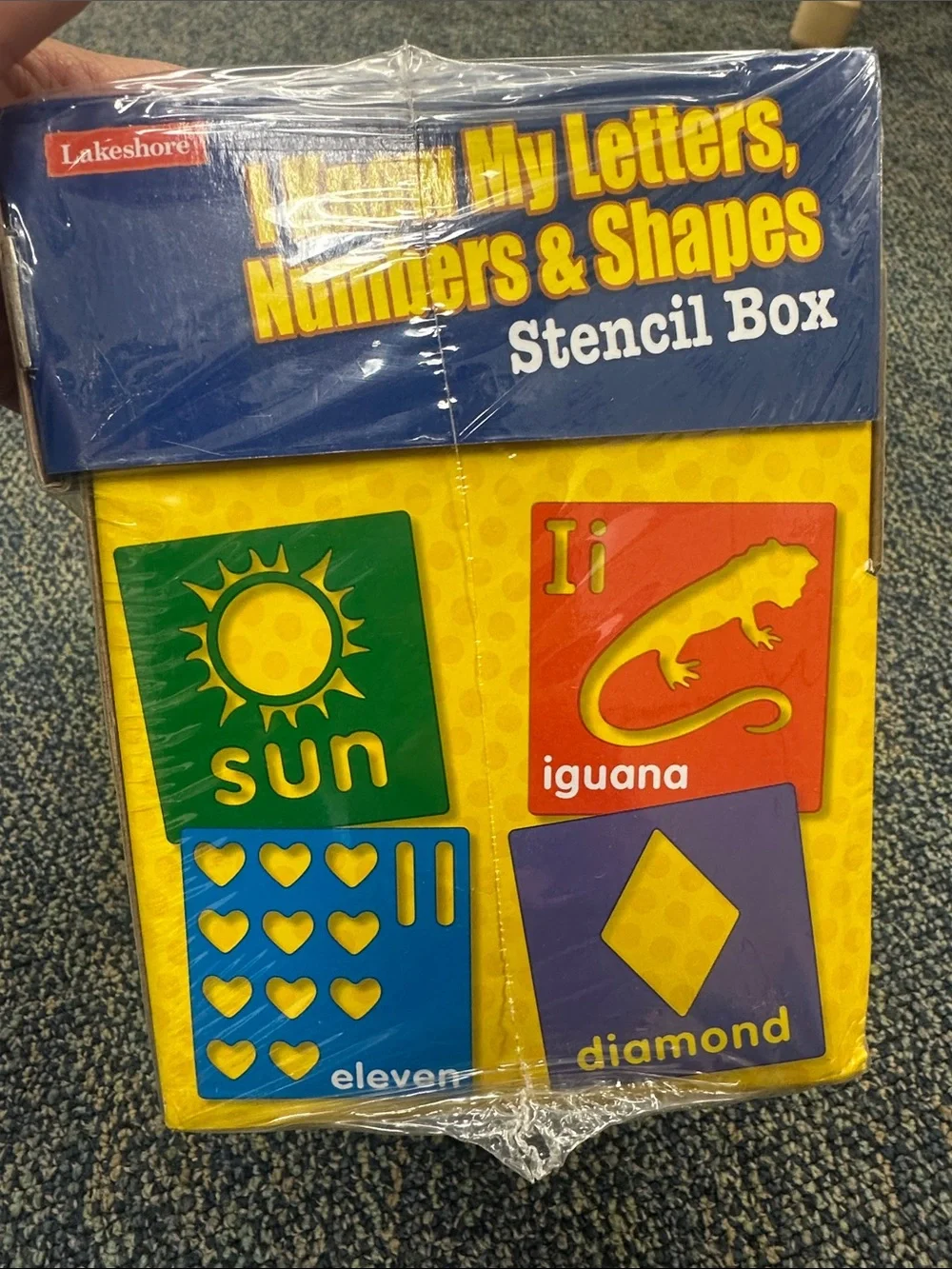 Lakeshore I Know My Letters, Numbers & Shapes Stencil Box - Blue & Yellow
